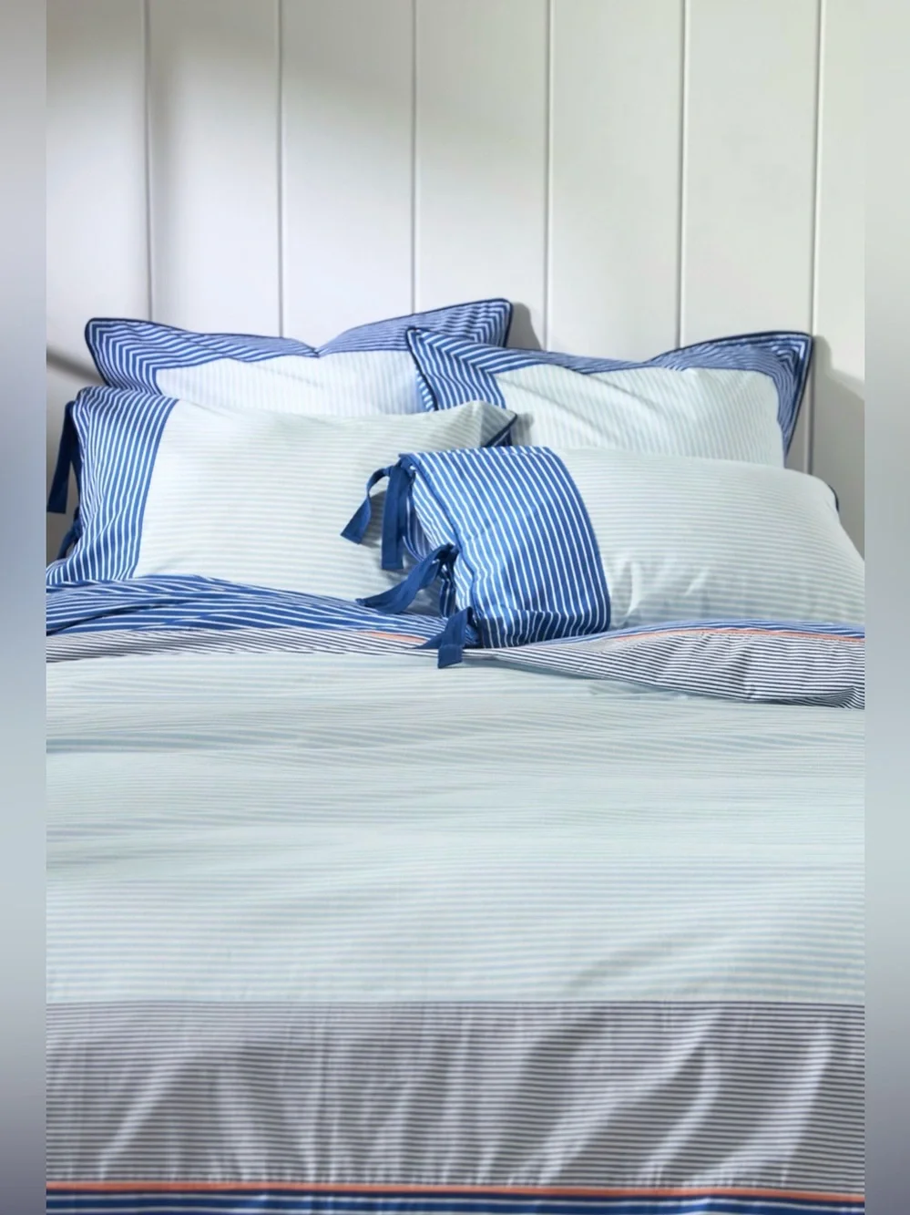 Anthropologie Livia Blue Stripe King Duvet Cover & 2 King Shams NWT